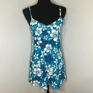 Vintage Blue Floral Hibiscus Dress Beach Cover Up Made In Bali
